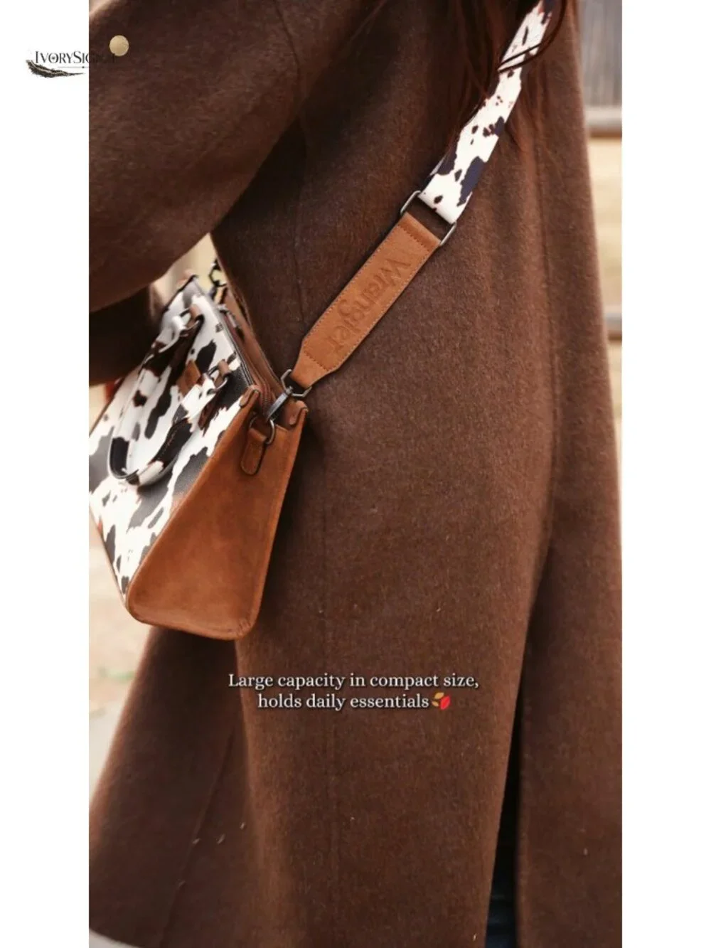 Western Cow Print Faux Leather Tote Bag with Top Handle and Crossbody Strap